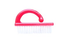 Rode plastic spijkerborstel met wit die varkenshaar op witte achtergrond met het knippen van weg wordt geïsoleerd stock foto Rode plastic spijkerborstel met wit die varkenshaar op witte achtergrond met het knippen van weg wordt geïsoleerd stock foto
