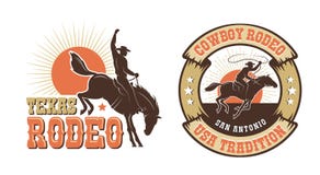 Rodeo retro logo with cowboy horse rider silhouette
