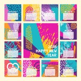 2018 rolig kalender för nytt år för färg hand drog royaltyfri illustrationer 2018 rolig kalender för nytt år för färg hand drog royaltyfri illustrationer
