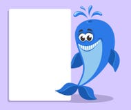 Roligt blått val med det vita banret eller brädet vektor illustrationer Roligt blått val med det vita banret eller brädet vektor illustrationer
