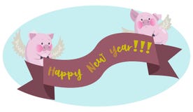 Roligt rosa svin med nytt års affisch vektor illustrationer Roligt rosa svin med nytt års affisch vektor illustrationer