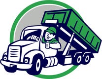 Roll-Off Bin Truck Driver Thumbs Up Circle Cartoon Royalty Free Stock Images Roll-Off Bin Truck Driver Thumbs Up Circle Cartoon Royalty Free Stock Images