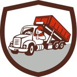 Roll-Off Bin Truck Driver Thumbs Up Shield Cartoon Royalty Free Stock Image Roll-Off Bin Truck Driver Thumbs Up Shield Cartoon Royalty Free Stock Image