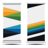 Roll up business banner design on white background. Colorful roll up banner stand. vector illustration Roll up business banner design on white background. Colorful roll up banner stand. vector illustration