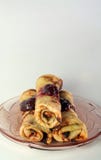 Rolled Pancakes With Strawberry Jam On A Glass Plate Royalty Free Stock Photos