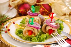 Rollmops de los arenques para la Navidad foto de archivo libre de regalías Rollmops de los arenques para la Navidad foto de archivo libre de regalías