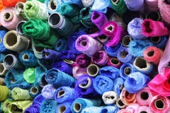 Rolls of colored fabrics stock photography Rolls of colored fabrics stock photography