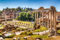 Roman Forum with the Temple of Saturn stock image Roman Forum with the Temple of Saturn stock image