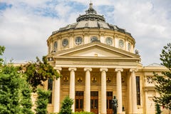 The Romanian Athenaeum in the center of Bucharest, a landmark of the Romanian capital city royalty free stock photo The Romanian Athenaeum in the center of Bucharest, a landmark of the Romanian capital city royalty free stock photo