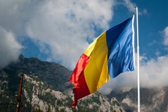 Romanian Flag And The Carpathians Royalty Free Stock Photography