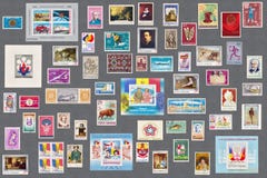 Romanian Old Stamps Collection Stock Photo
