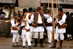 Romanian peasants wearing traditional costumes