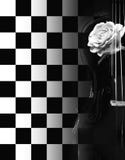 Romantic Chessboard With A Violin And Rose In Black And White Tonality Stock Image