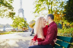 Romantic couple in love near the Eiffel tower stock photography Romantic couple in love near the Eiffel tower stock photography