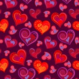 Romantic Seamless Pattern With Colorful Hand Draw Hearts. Bright Hearts On Purple Background. Vector Illustration. Stock Image Romantic Seamless Pattern With Colorful Hand Draw Hearts. Bright Hearts On Purple Background. Vector Illustration. Stock Image