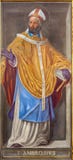 ROME, ITALIË - MAART 9, 2016: De fresko van de Arts van de Kerk St Ambrose in Di Santa Maria van kerkchiesa in Aquiro stock afbeeldingen ROME, ITALIË - MAART 9, 2016: De fresko van de Arts van de Kerk St Ambrose in Di Santa Maria van kerkchiesa in Aquiro stock afbeeldingen