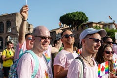 Gay Pride in Rome, Italy. Crowd of protesters in the square stock images Gay Pride in Rome, Italy. Crowd of protesters in the square stock images