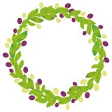 Ronde kroon met groene bladeren en rode en groene druiven Verse sappige die bessen op witte achtergrond worden geïsoleerd Vector Royalty-vrije Stock Afbeeldingen Ronde kroon met groene bladeren en rode en groene druiven Verse sappige die bessen op witte achtergrond worden geïsoleerd Vector Royalty-vrije Stock Afbeeldingen