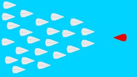 Rood document vliegtuig tegen vele witte vliegtuigen vector illustratie Rood document vliegtuig tegen vele witte vliegtuigen vector illustratie