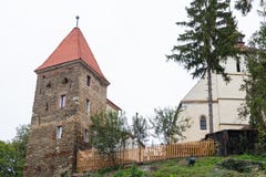 The Roofers Tower standing near of the Church of the Deal St. Nicholas in the castle in Old City. Sighisoara city in Romania Royalty Free Stock Photo The Roofers Tower standing near of the Church of the Deal St. Nicholas in the castle in Old City. Sighisoara city in Romania Royalty Free Stock Photo