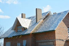 Roofing material Waterproof for thermal-insulation and waterproofing, warm roof construction and roof waterproofing membrane stock photos Roofing material Waterproof for thermal-insulation and waterproofing, warm roof construction and roof waterproofing membrane stock photos