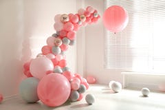 Room Decorated With Colorful Balloons For Party Stock Photo