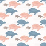 Rosa y onda linda azul de la silueta de la tortuga de los niños ilustración del vector Rosa y onda linda azul de la silueta de la tortuga de los niños ilustración del vector