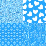 Rosas blancas azules del invierno abstracto, flor salvaje, corazón Sistema de fondos inconsútiles de los modelos libre illustration Rosas blancas azules del invierno abstracto, flor salvaje, corazón Sistema de fondos inconsútiles de los modelos libre illustration
