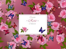 Rosas y mariposas stock de ilustración Rosas y mariposas stock de ilustración