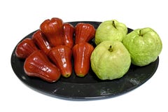 Rose apple and Guava fruit in dish isolated royalty free stock photography Rose apple and Guava fruit in dish isolated royalty free stock photography