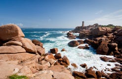 Rose Lighthouse On Pink Granite Coast In France Stock Image Rose Lighthouse On Pink Granite Coast In France Stock Image