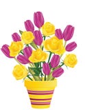 Roses et tulipes fraîches dans le flowerpot illustration libre de droits Roses et tulipes fraîches dans le flowerpot illustration libre de droits