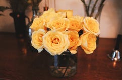 Roses on table in vase retro style royalty free stock photo Roses on table in vase retro style royalty free stock photo