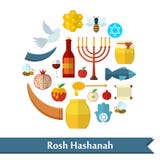 Rosh Hashanah, flache Vektorikonen Shana Tovas eingestellt stock abbildung Rosh Hashanah, flache Vektorikonen Shana Tovas eingestellt stock abbildung