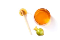 Rosh hashanah (Joodse vakantie) concept - honing en granaatappel op wit traditionele vakantiesymbolen royalty-vrije stock fotografie Rosh hashanah (Joodse vakantie) concept - honing en granaatappel op wit traditionele vakantiesymbolen royalty-vrije stock fotografie