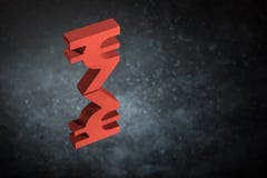Rotes indisches Währungszeichen mit Spiegel-Reflexion auf dunklem Dusty Background stockbilder Rotes indisches Währungszeichen mit Spiegel-Reflexion auf dunklem Dusty Background stockbilder