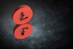 Rotes Litecoin-Währungszeichen mit Spiegel-Reflexion auf dunklem Dusty Background vektor abbildung Rotes Litecoin-Währungszeichen mit Spiegel-Reflexion auf dunklem Dusty Background vektor abbildung