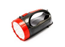 Rouge - lampe-torche noire d'isolement sur le fond blanc Photos libres de droits Rouge - lampe-torche noire d'isolement sur le fond blanc Photos libres de droits