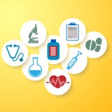 Medical background, round medical badges on yellow background stock illustration Medical background, round medical badges on yellow background stock illustration