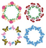 Round vector garlands of flowers and butterflies - set Royalty Free Stock Photos Round vector garlands of flowers and butterflies - set Royalty Free Stock Photos