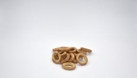 Round bread snacks on the white background stock image Round bread snacks on the white background stock image