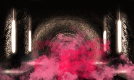 Round underground tunnel, cave, mine. Illumination by neon light. vector illustration Round underground tunnel, cave, mine. Illumination by neon light. vector illustration