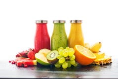 Row Fresh Juices Smoothie Three Bottles Healthy royalty free stock images Row Fresh Juices Smoothie Three Bottles Healthy royalty free stock images