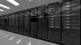 Row of network servers datacenter room