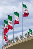 Rows of Iran Flags On a Street Bridge in Tehran royalty free stock photo Rows of Iran Flags On a Street Bridge in Tehran royalty free stock photo