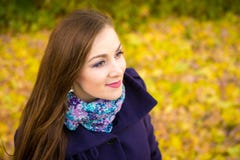 Rub beautiful girl on the blurry background of autumn leaves stock image Rub beautiful girl on the blurry background of autumn leaves stock image