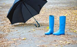Rubber boots and umbrella
