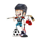 Rudzielec sportów bezzębna całkowicie chłopiec z wiele różny sportive wyposażenie ilustracji Rudzielec sportów bezzębna całkowicie chłopiec z wiele różny sportive wyposażenie ilustracji