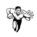 Rugby Player Running With Ball Fending Off  Retro Black And White Stock Images