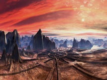 Ruins of Alien Landing Site at Sunset stock images Ruins of Alien Landing Site at Sunset stock images